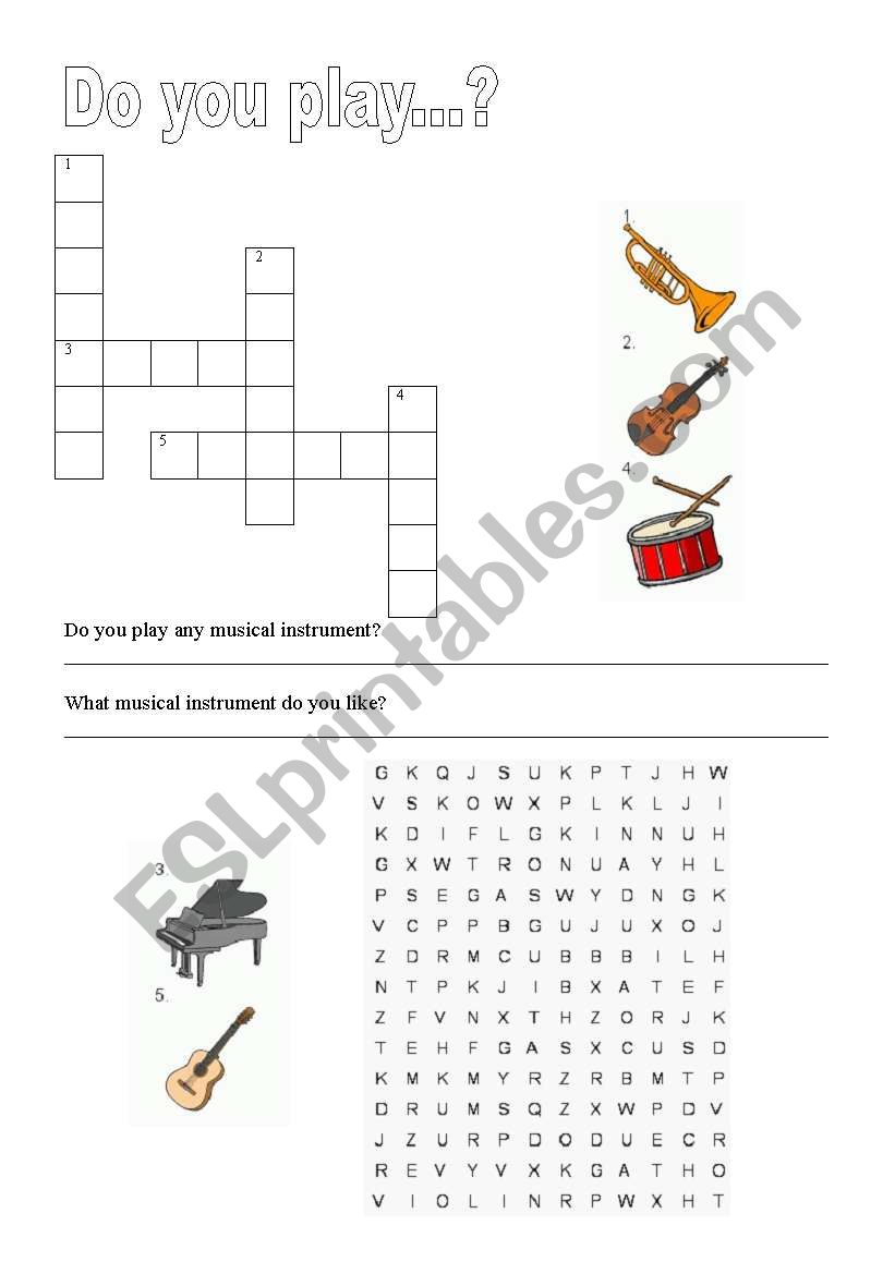 Musical instruments worksheet