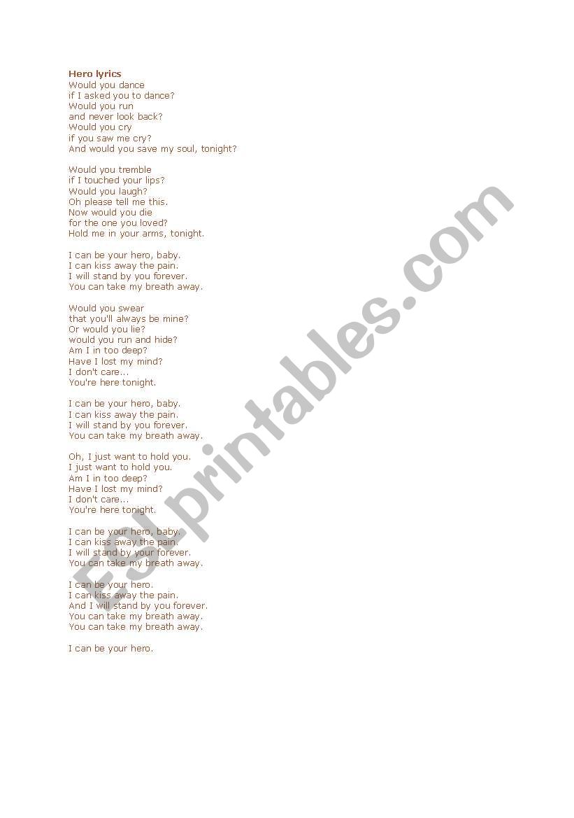 Song Lyrics worksheet