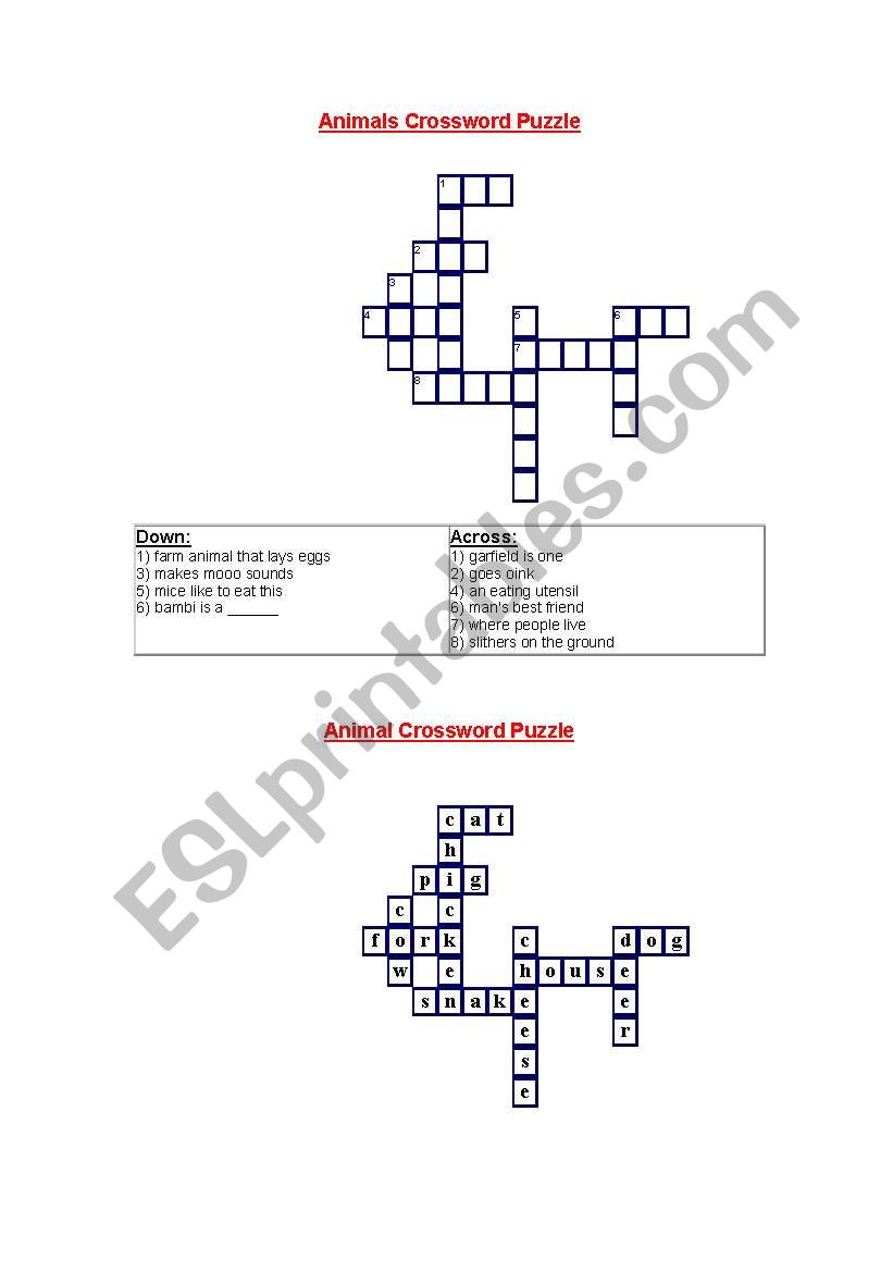 Animals Crossword Puzzle  worksheet