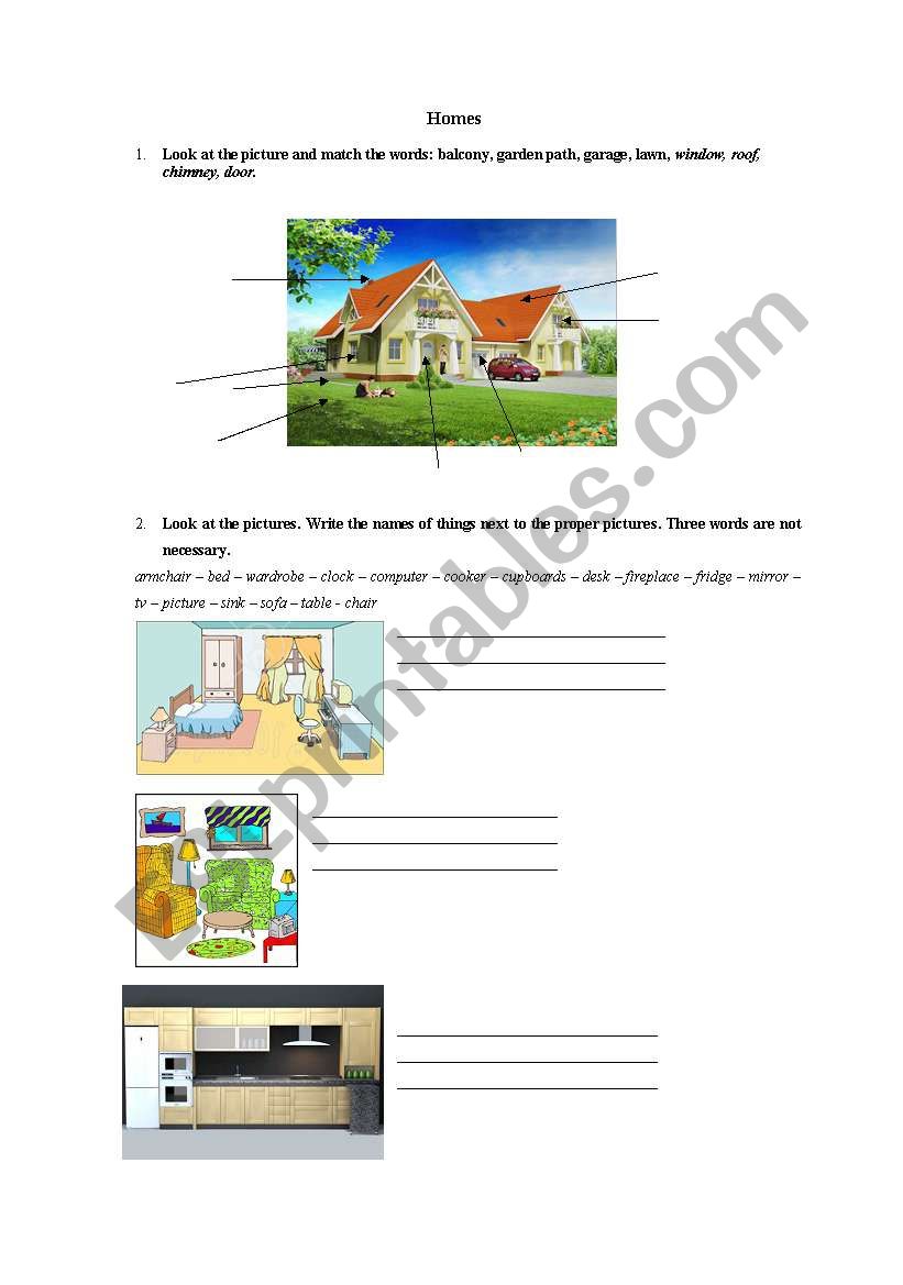 homes, house, furniture worksheet