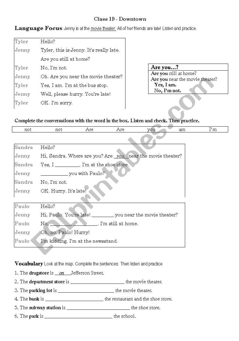 Places in town - Downtown worksheet