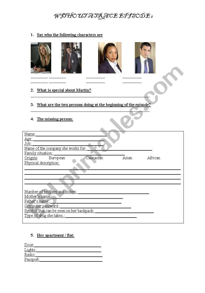 Without a trace worksheet