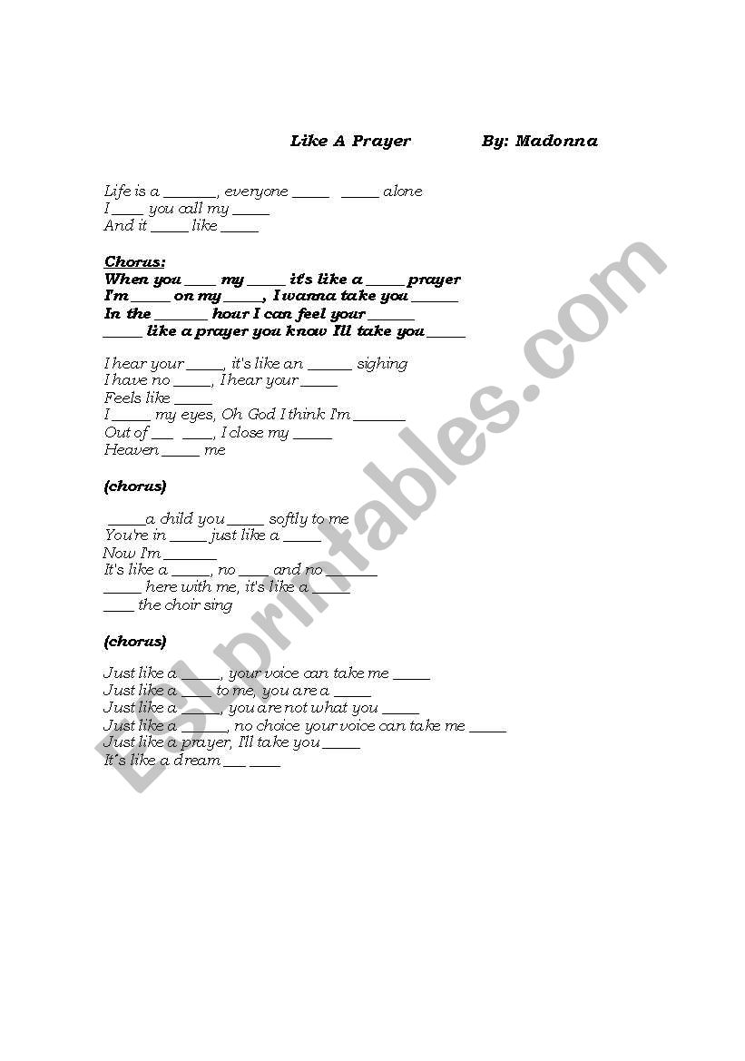 Like a prayer worksheet