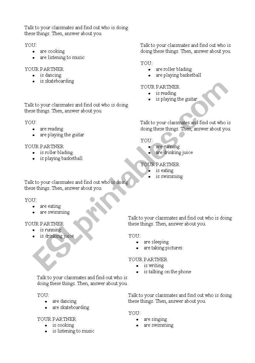 present continuous cards worksheet