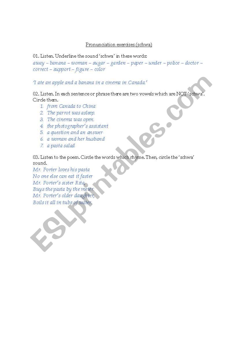PRONUNCIATION worksheet