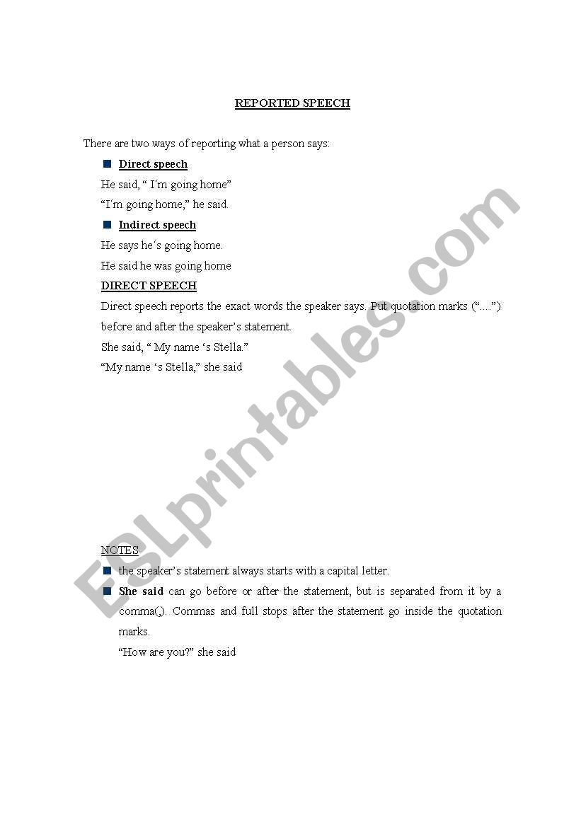 reported speech worksheet