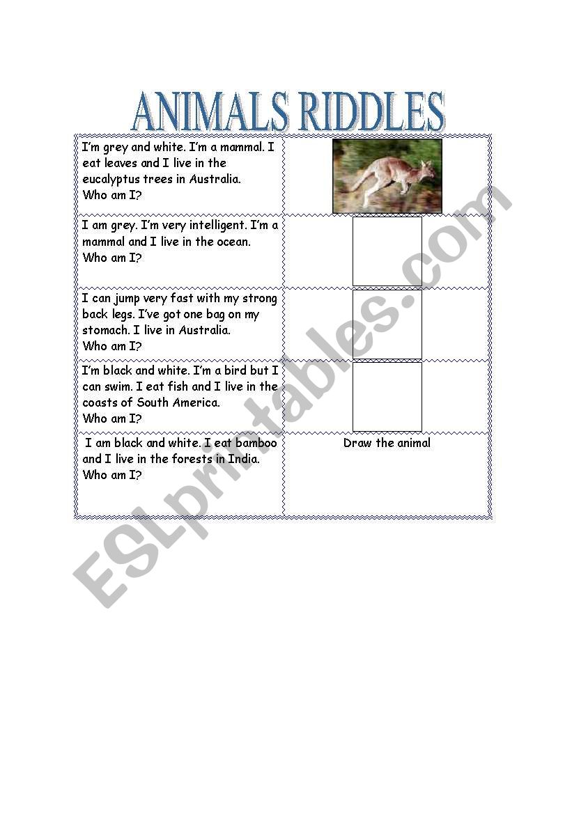 Animals riddles worksheet