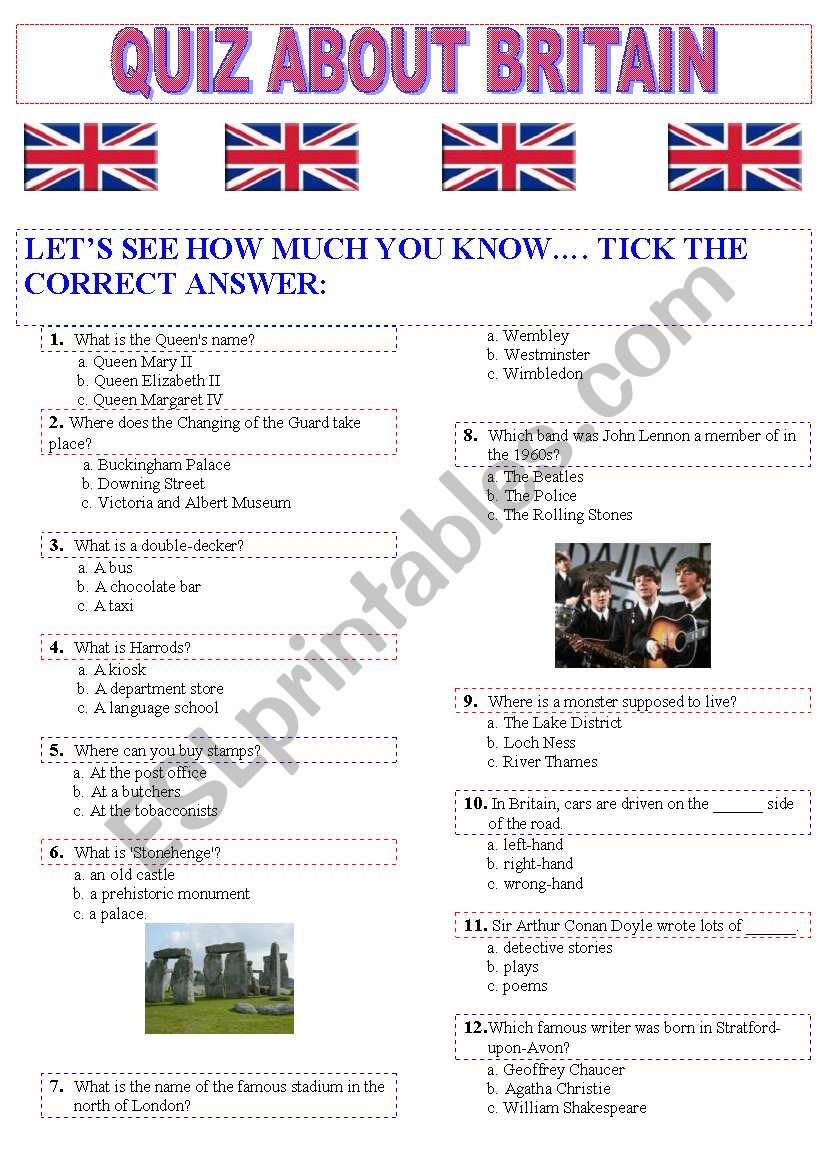 Quiz about Britain worksheet