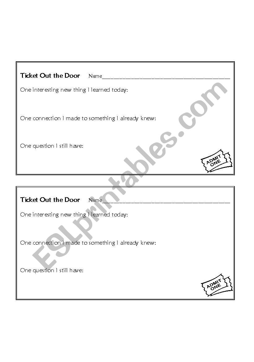 Ticket Out the Door worksheet
