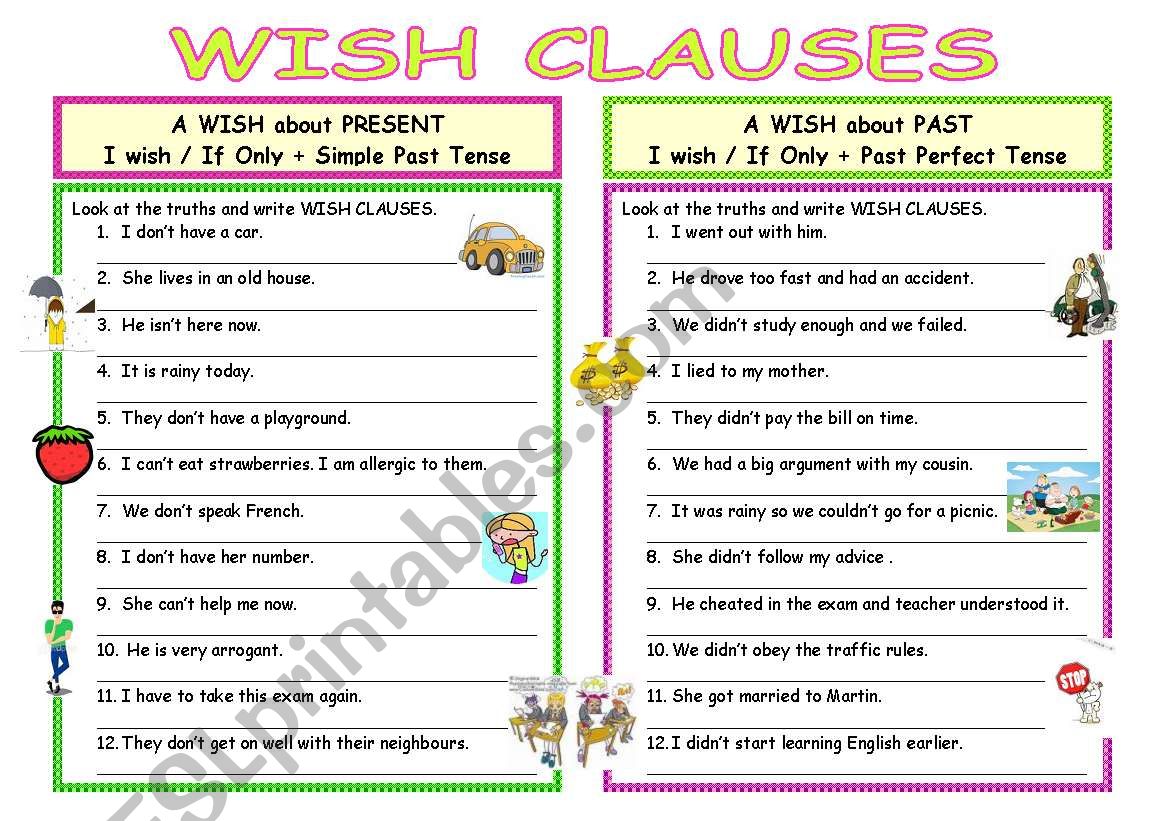 wish clauses worksheet