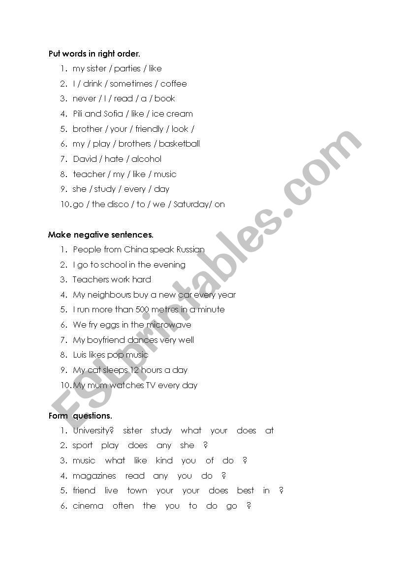 present simple tense worksheet