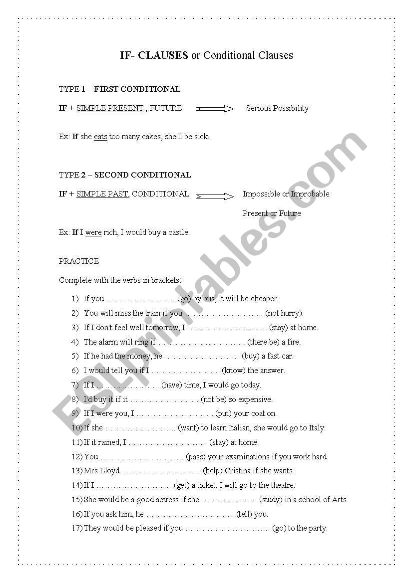 IF-Clauses worksheet