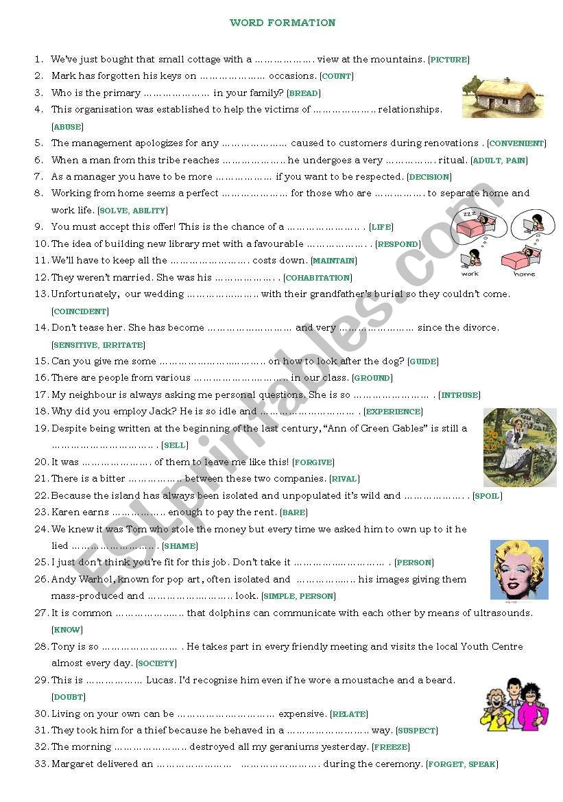 word formation worksheet