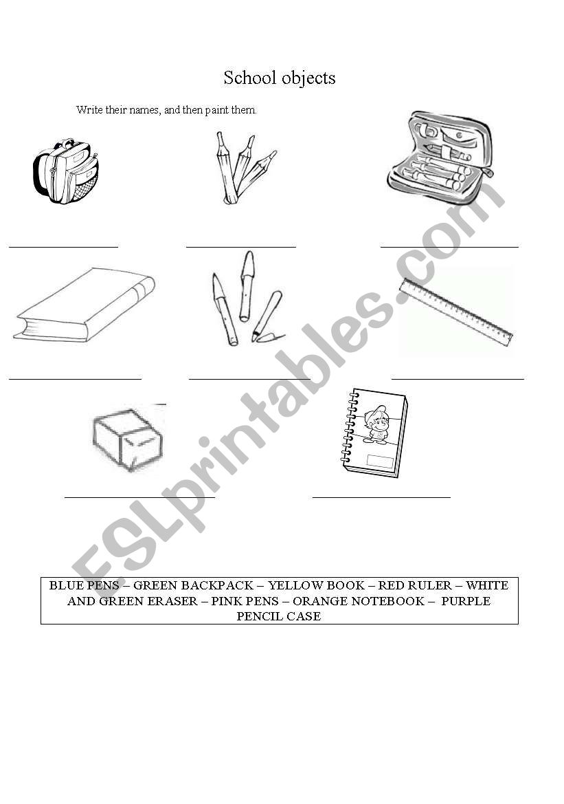 classroom objects worksheet