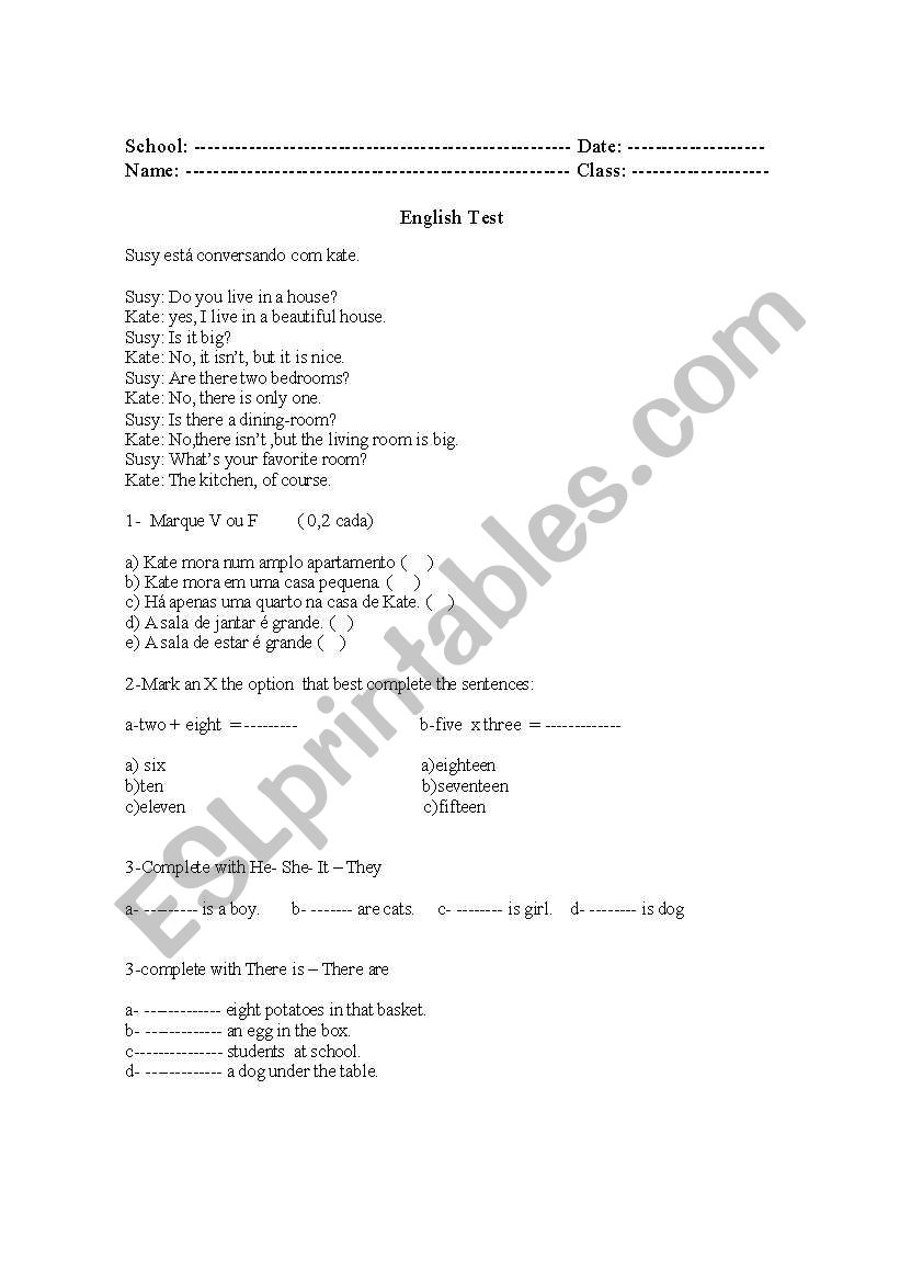 Parts of the house worksheet