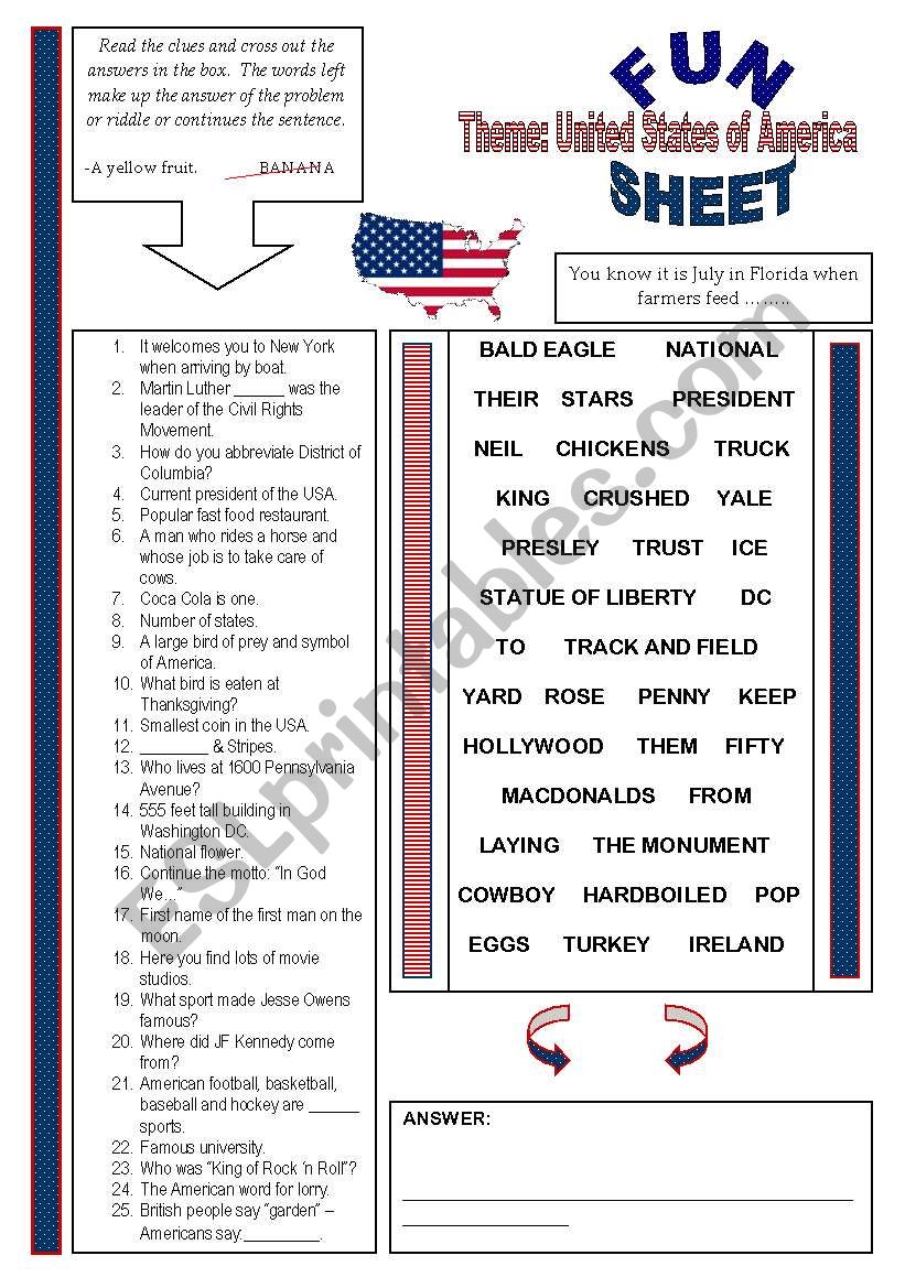 Fun Sheet Theme: United States of America