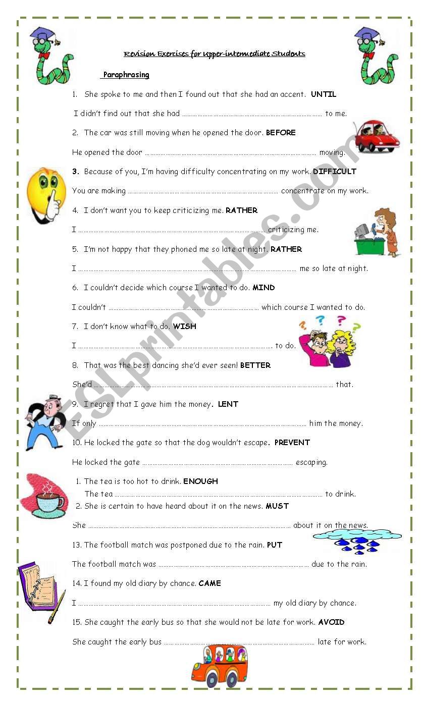 Paraphrasing For Upper Intermediate Students ESL Worksheet By Pacchy
