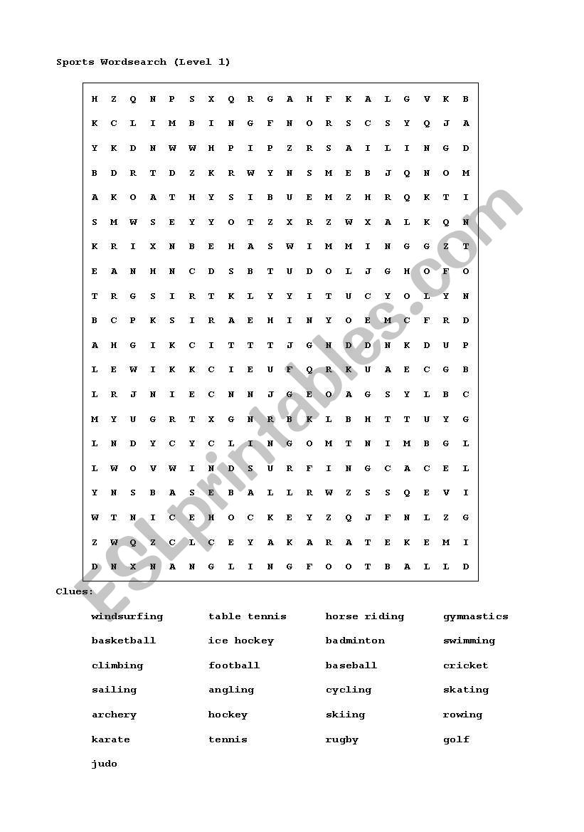 sport crossword worksheet