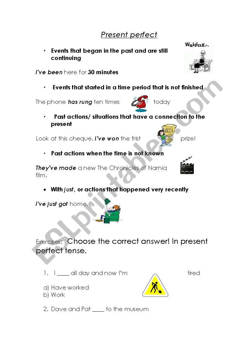 Present perfect exercises  worksheet