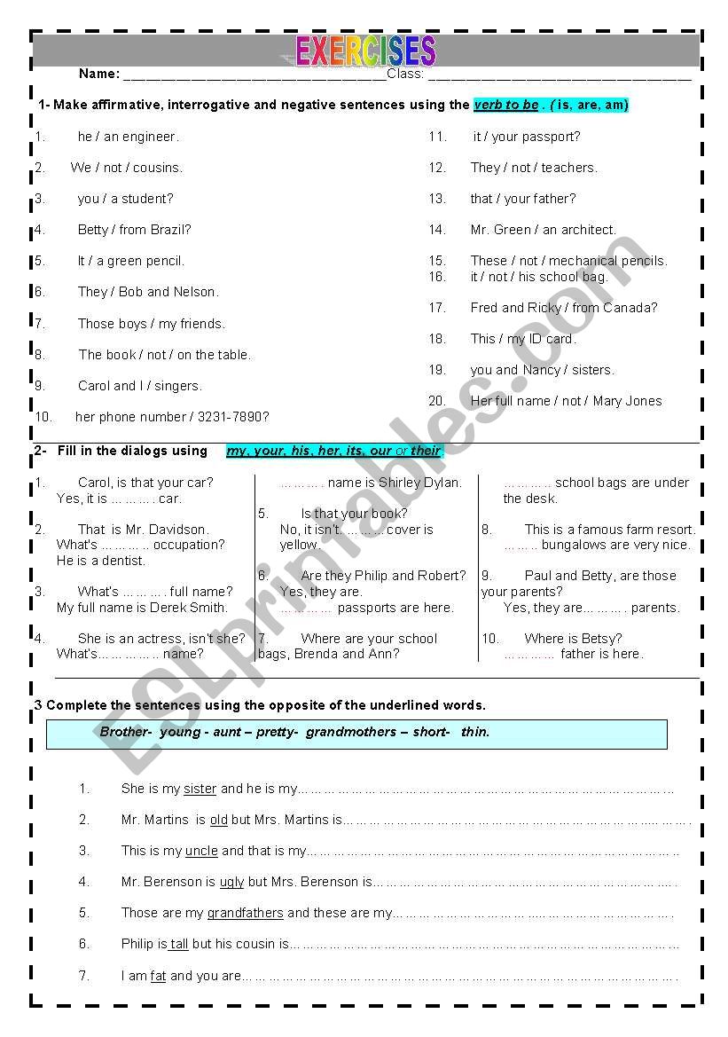 Exercise worksheet