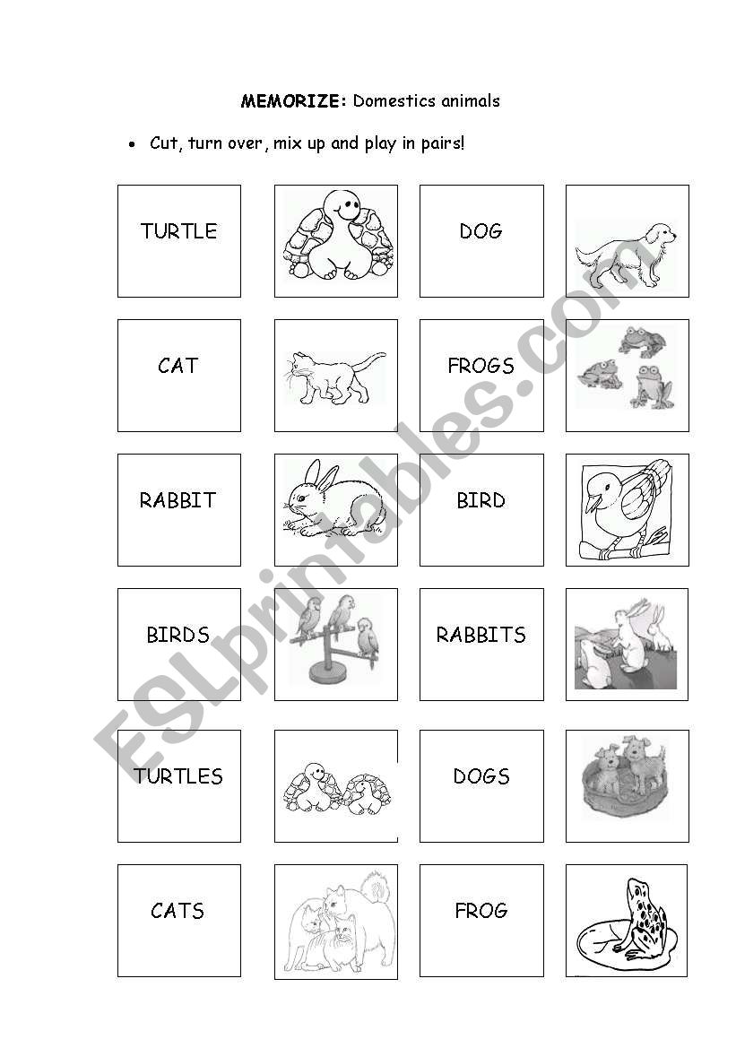 Domestic Animals Memorize worksheet