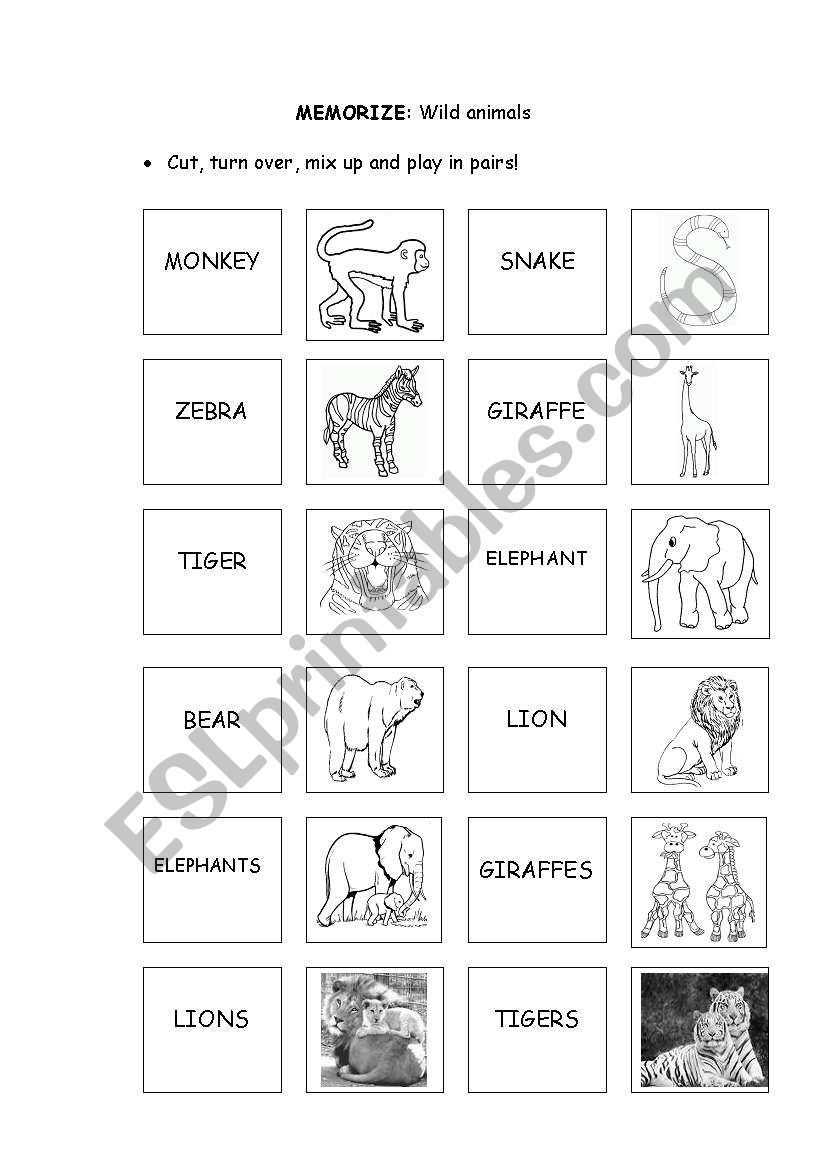 Wild Animals Memorize worksheet