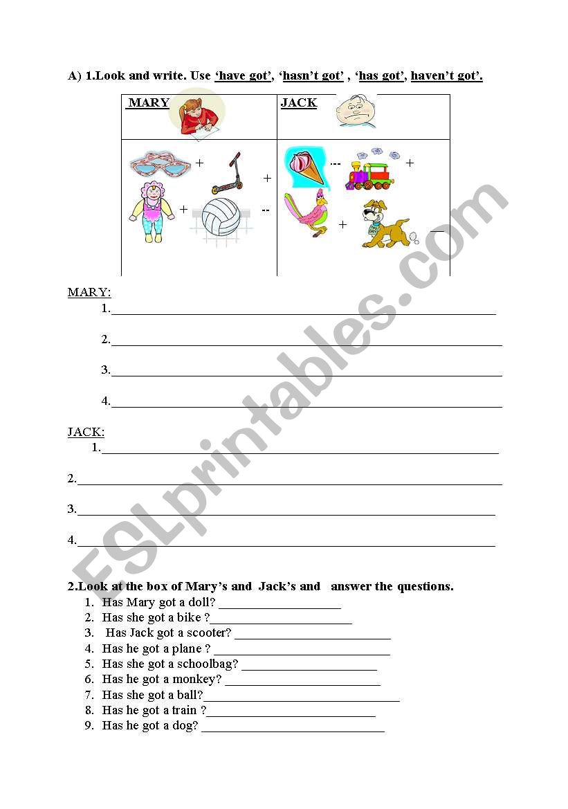 HAVE GOT and HAS GOT worksheet