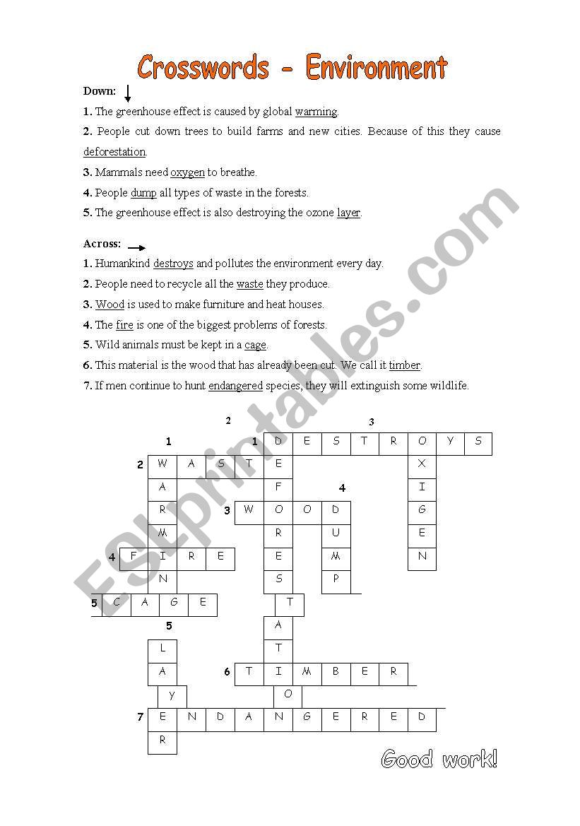 Environment - Crosswords worksheet