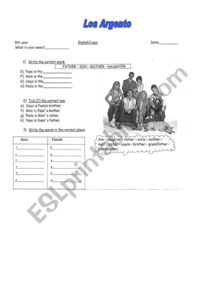 Los Argento /The family worksheet