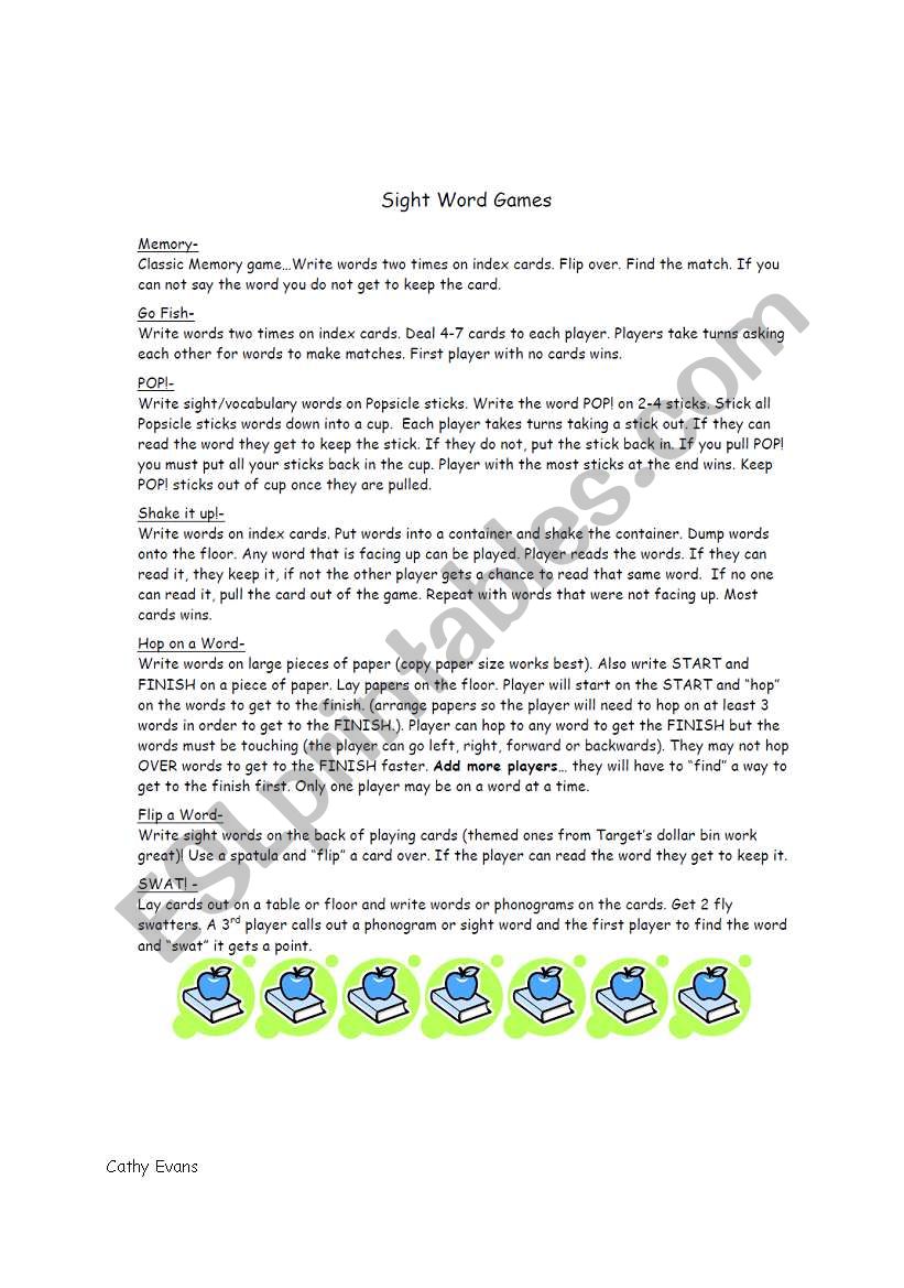 Sight Word Games worksheet