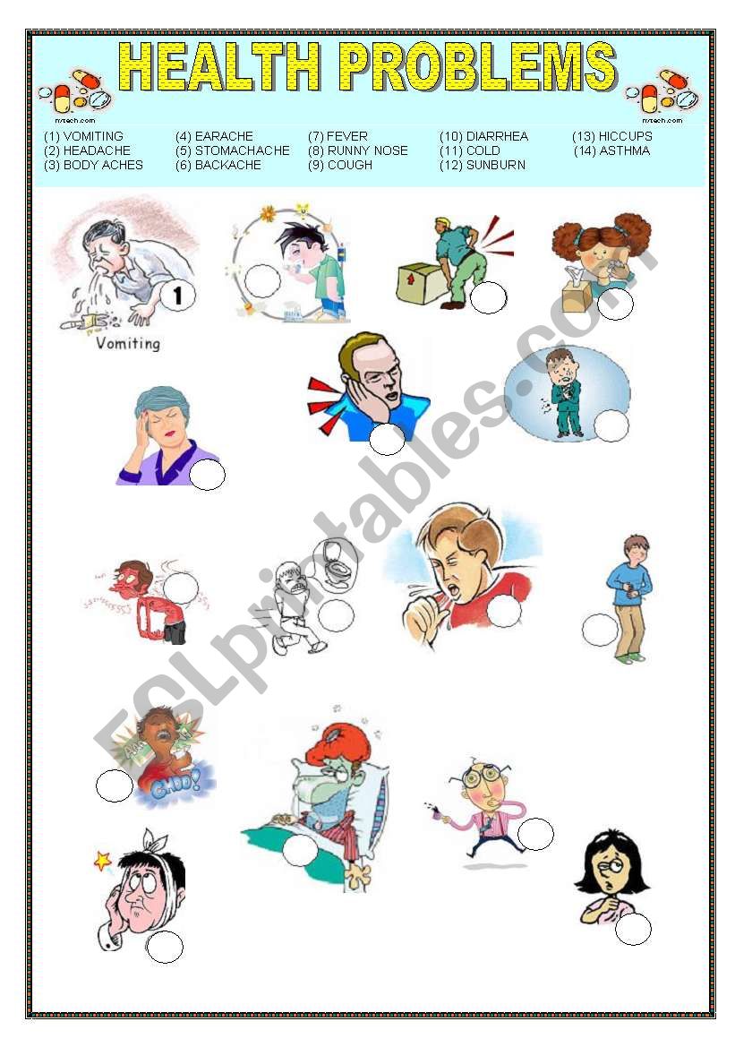 HEALTH PROBLEMS VOCABULARY worksheet