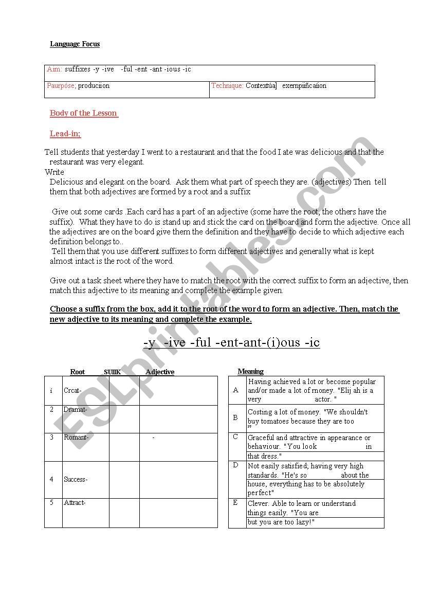 suffixes 1 worksheet