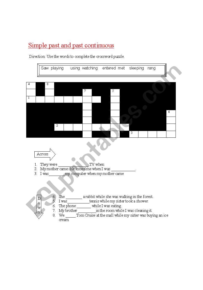 Simple past and past continuous crossword puzzle