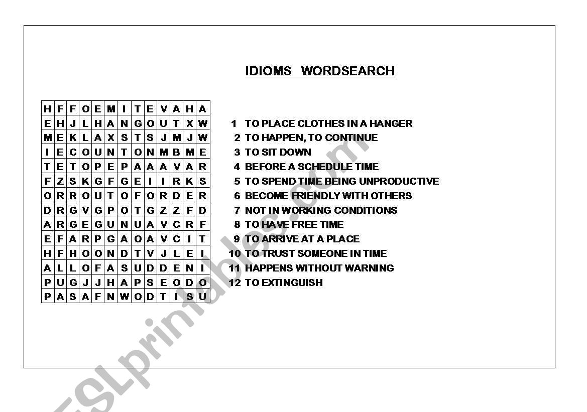 IDIOMS WORDSEACH worksheet