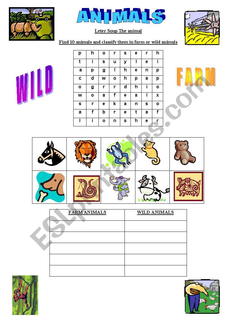 the animals worksheet