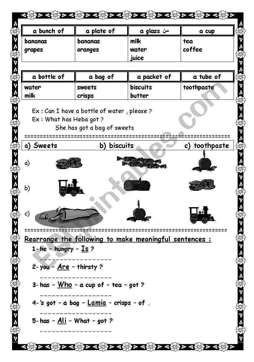 containers + simple exercise  worksheet