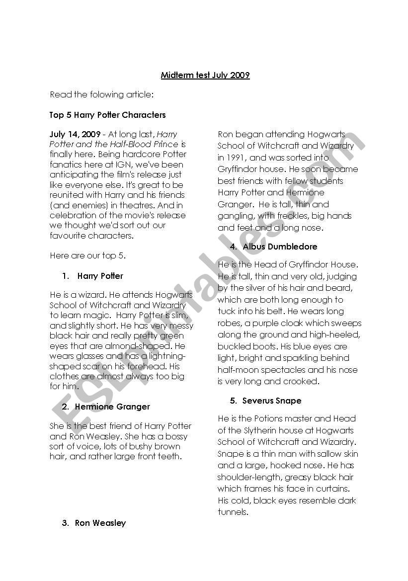 matayhom 4 midterm worksheet