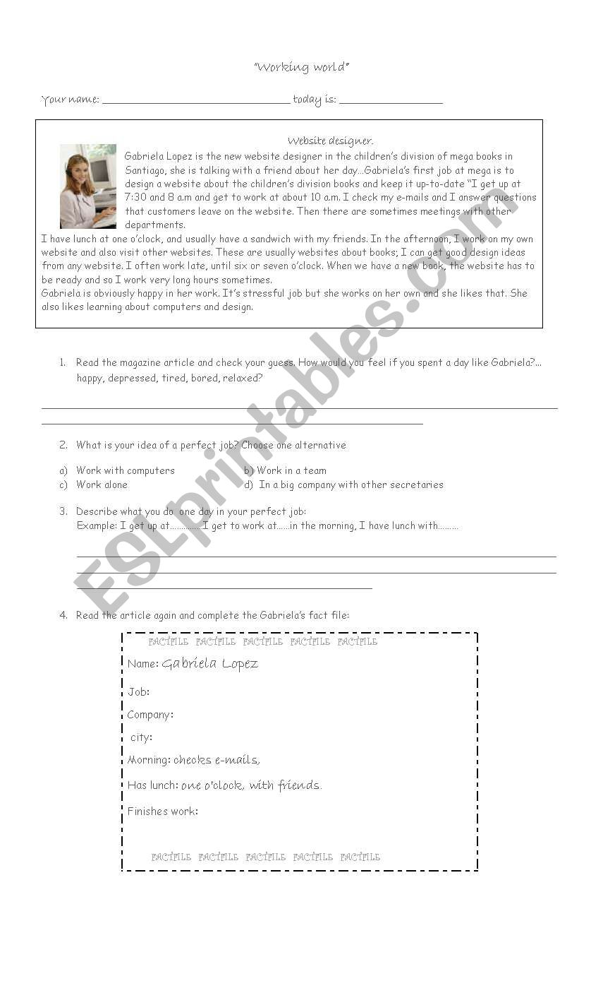 working world worksheet
