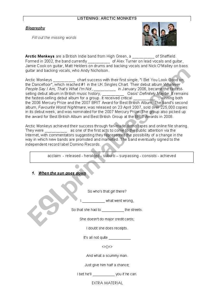Arctic Monkeys Song worksheet worksheet