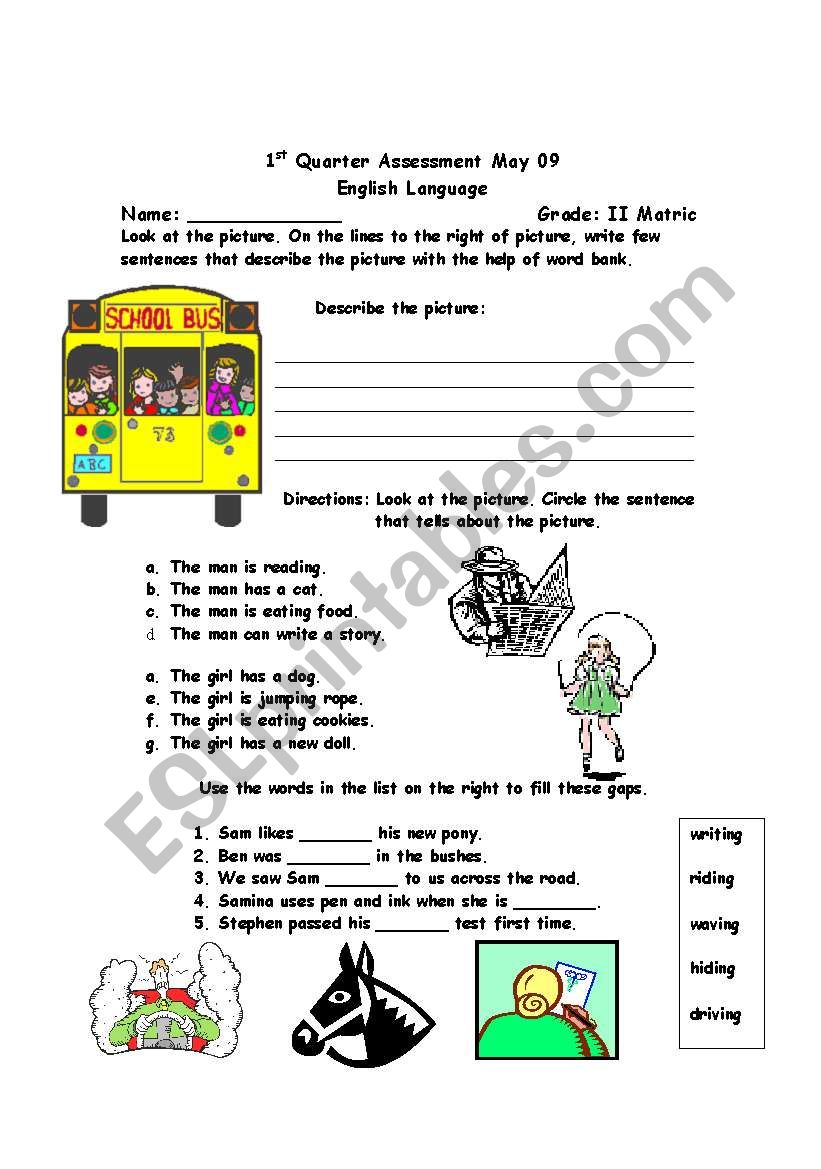 English assessment worksheet worksheet