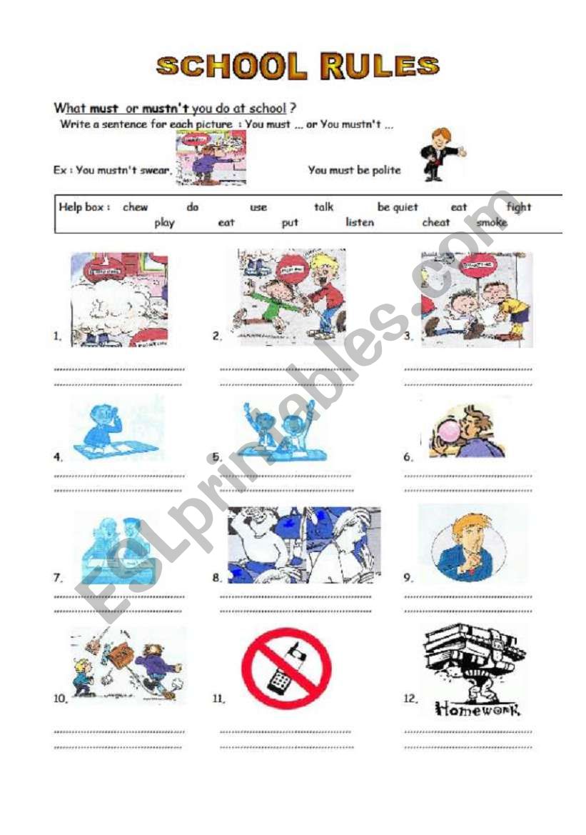 School rules worksheet