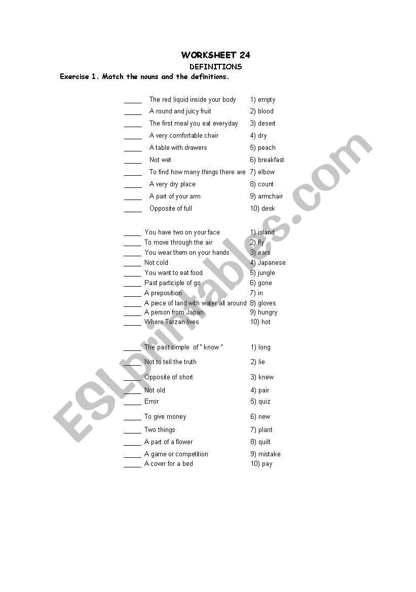 ESL vocabulary intermediate worksheet