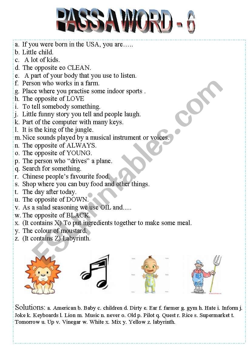 Game: Pass a Word -6 worksheet