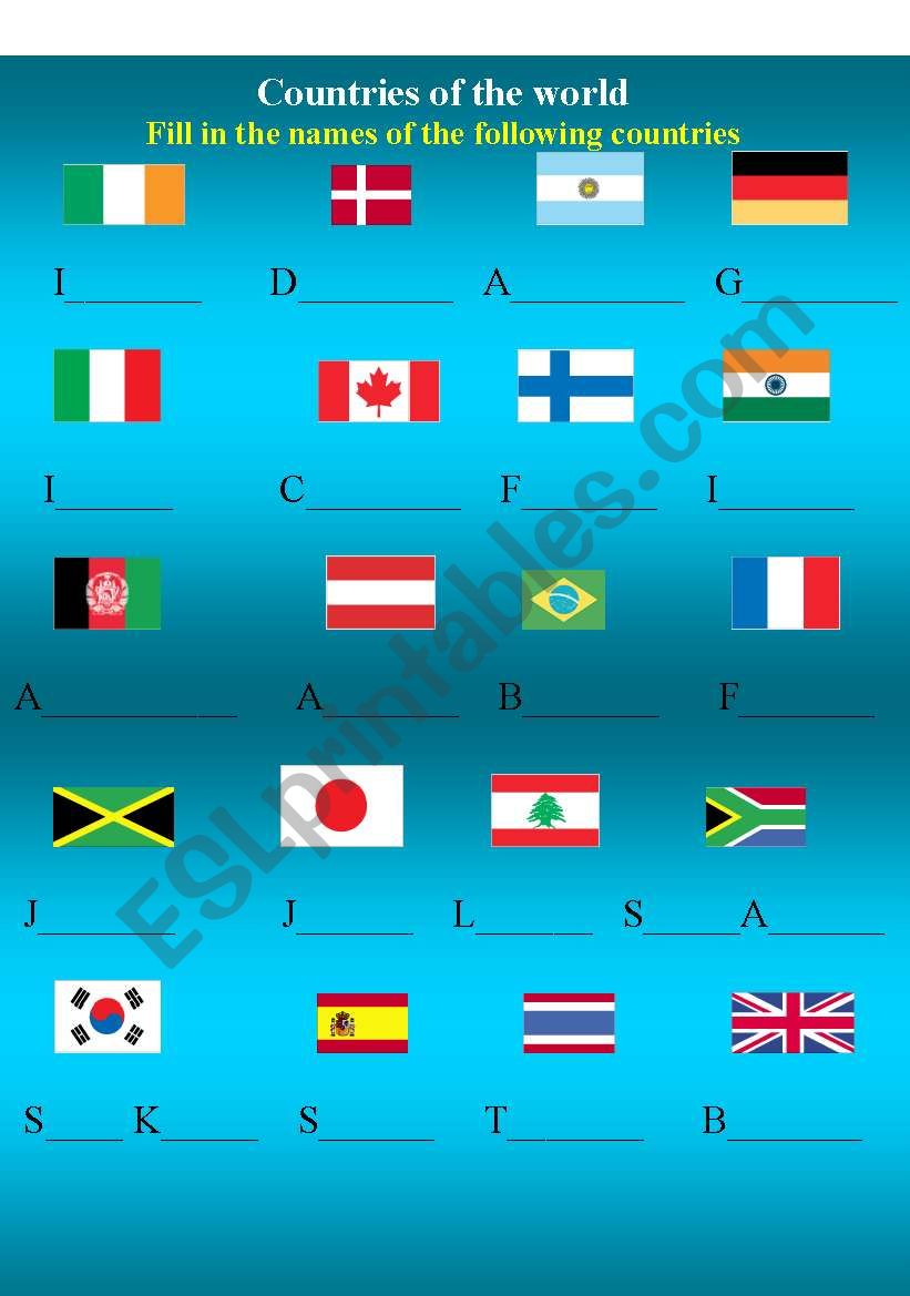 Countries and nationalities.  worksheet