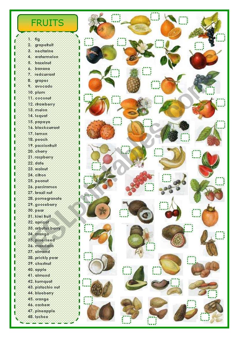 Fruits - matching exercise worksheet