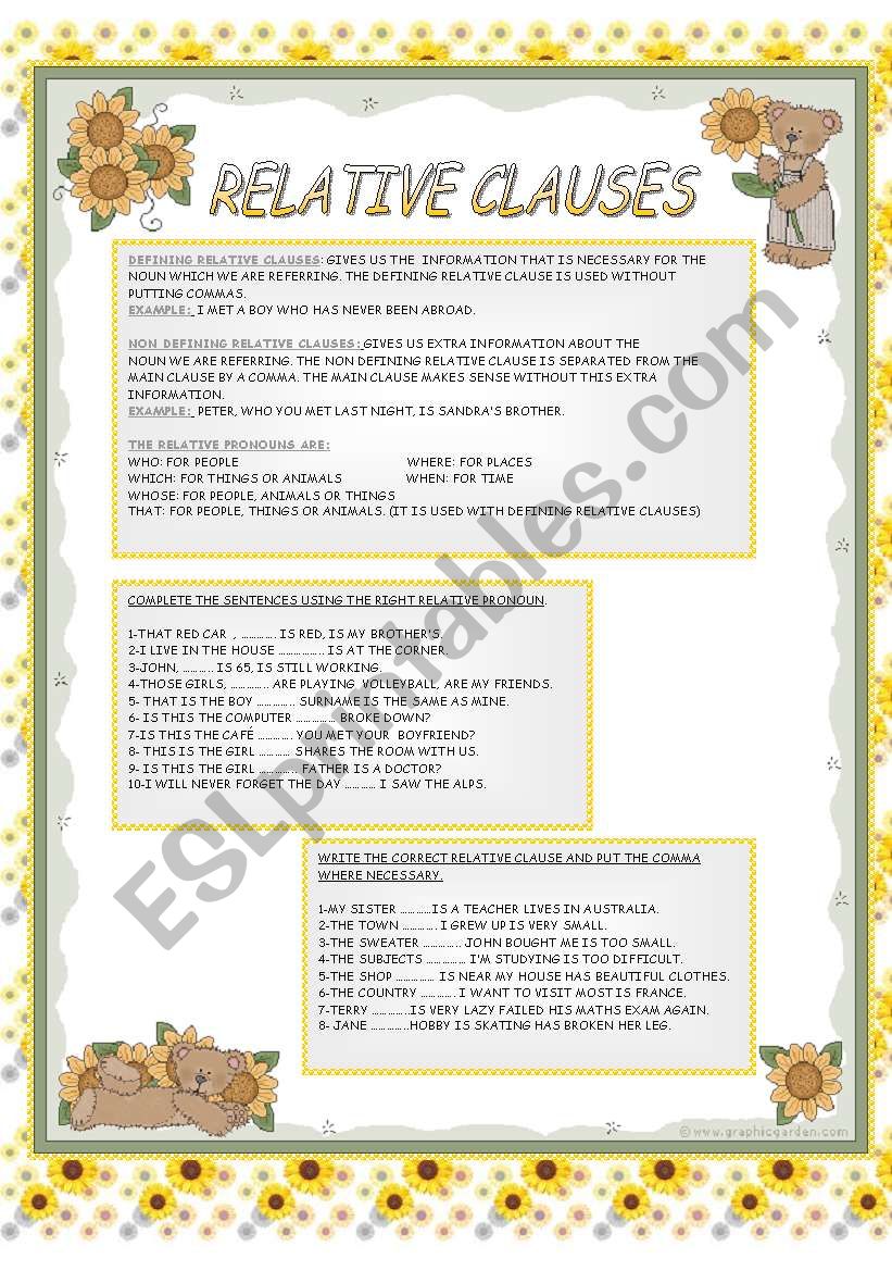 RELATIVE CLAUSES worksheet