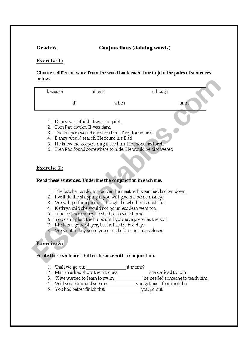 Conjunctions worksheet