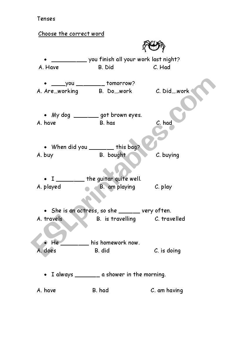 choose the correct word worksheet