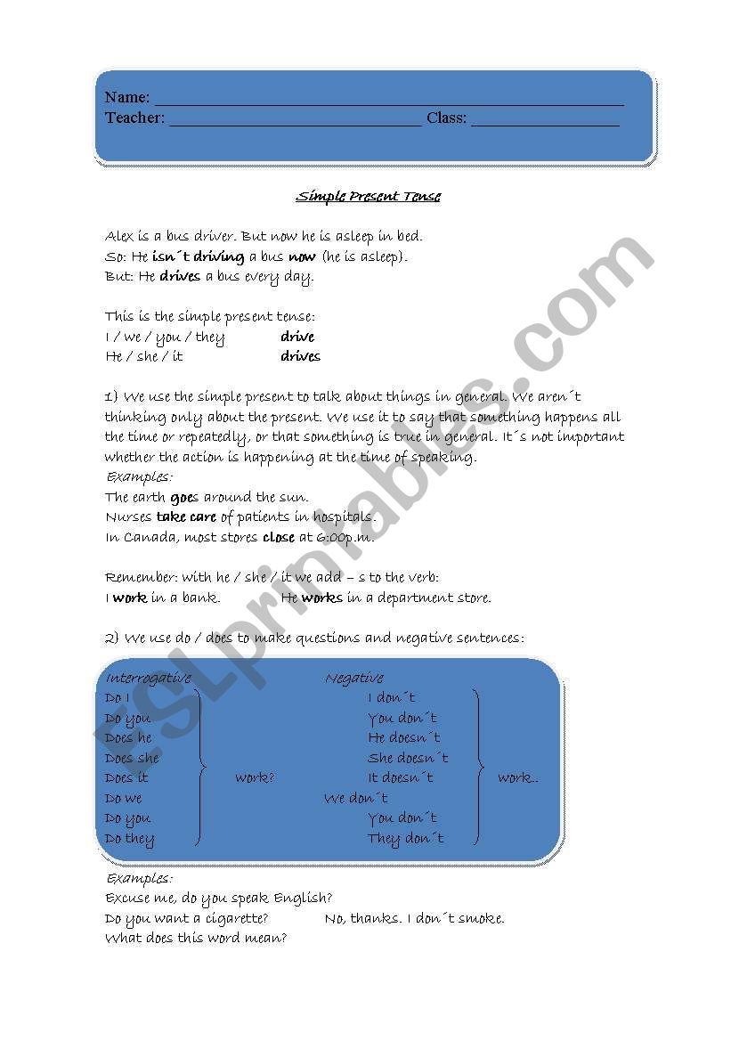 Mixed exercises worksheet