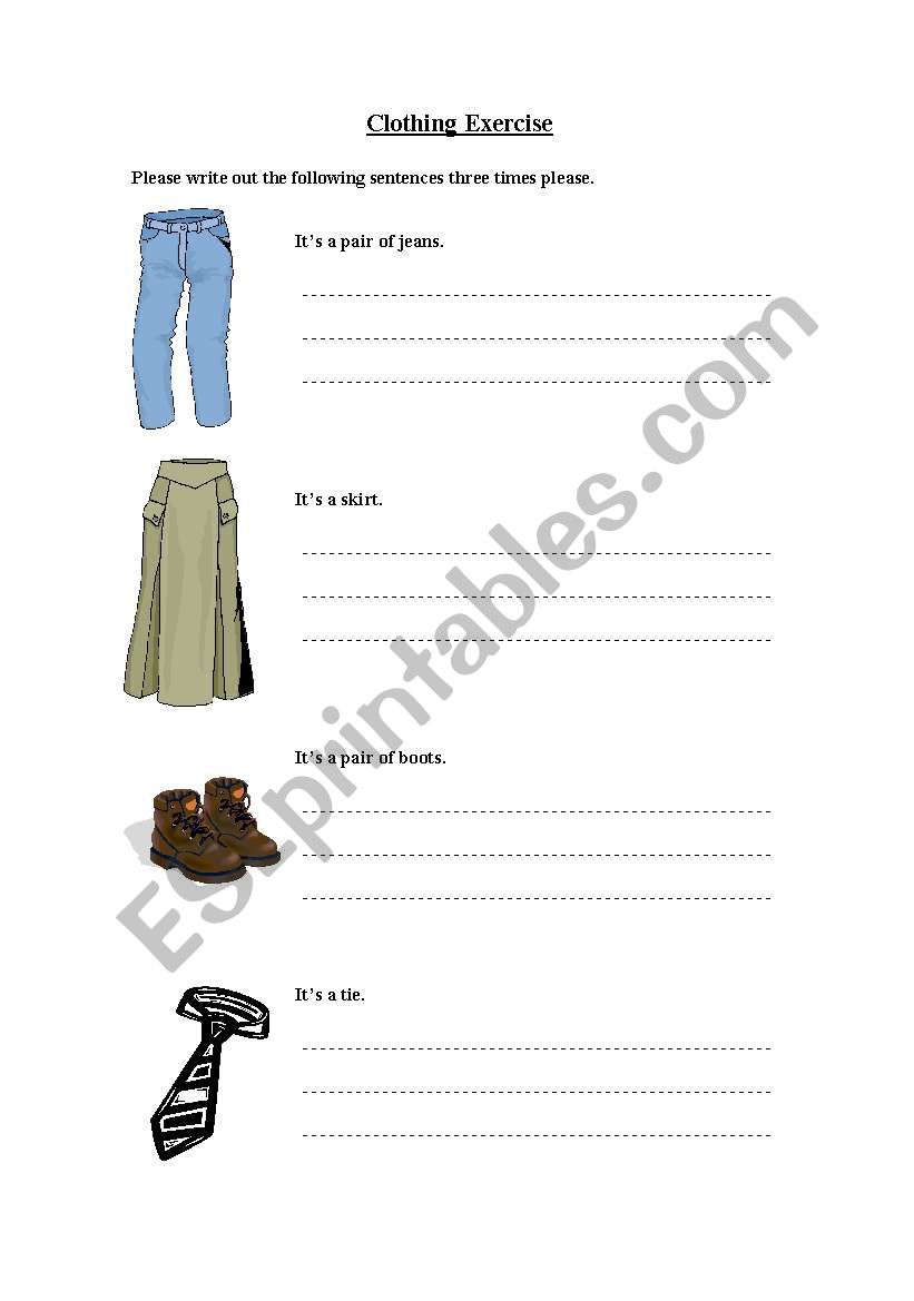 Clothes - exercise 2 worksheet